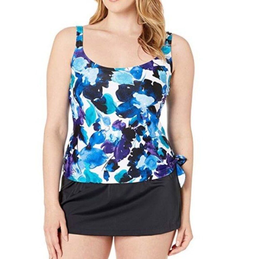 Maxine of Hollywood Swim Dress Shirt One Piece Watercolor Size 18